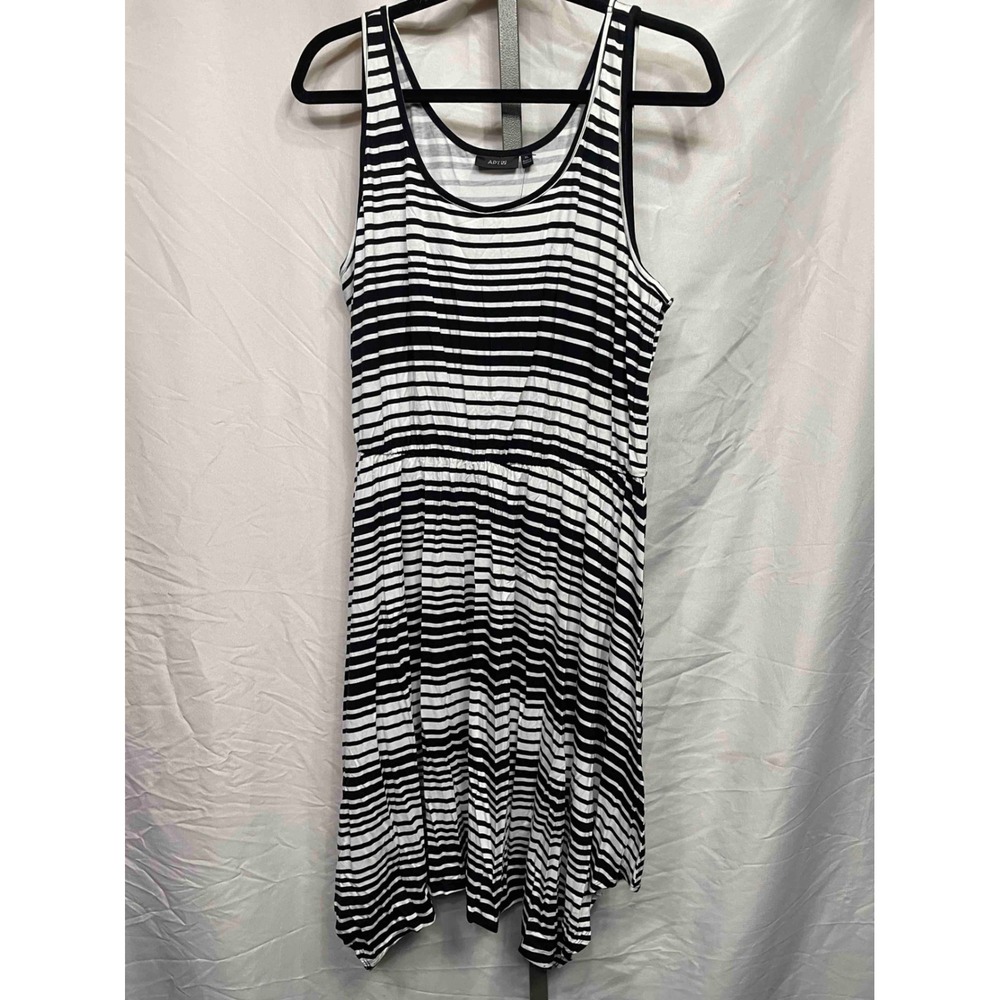 APT 9 Black White Stripe Tank‎ Dress Elastic Waist Midi